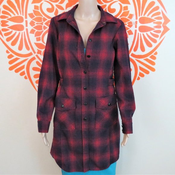 Pendleton Jackets & Blazers - Pendleton Long Red Plaid Virgin Wool Coat S